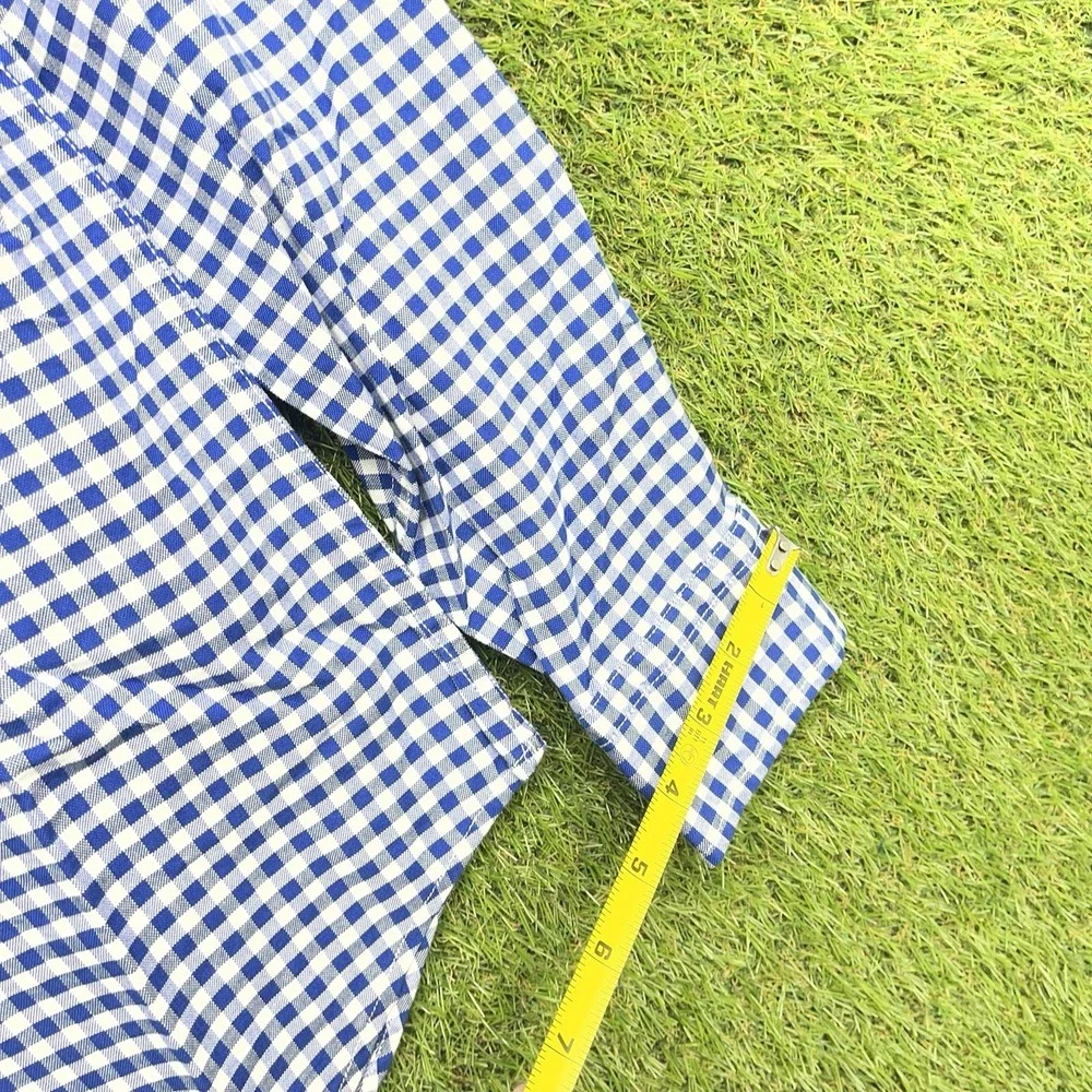 Banana Republic Dress Shirt Mens Medium Grant-Fit Luxe Blue Gingham Button NWT